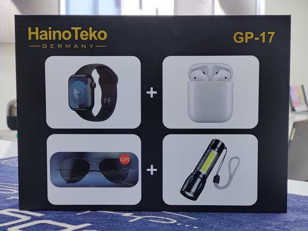 Haino Teko GP17 Smart Watch Combo – Smartwatch, Wireless Earphones, Sunglasses & LED Torch